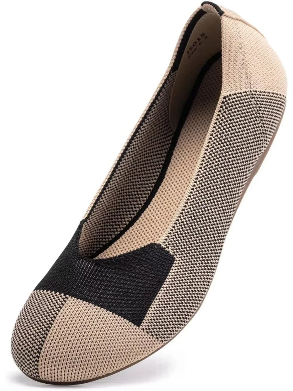 Women's Khaki Round Toe Knit Dress Low Wedge Slip On Ballerina Ballet Flat Shoes